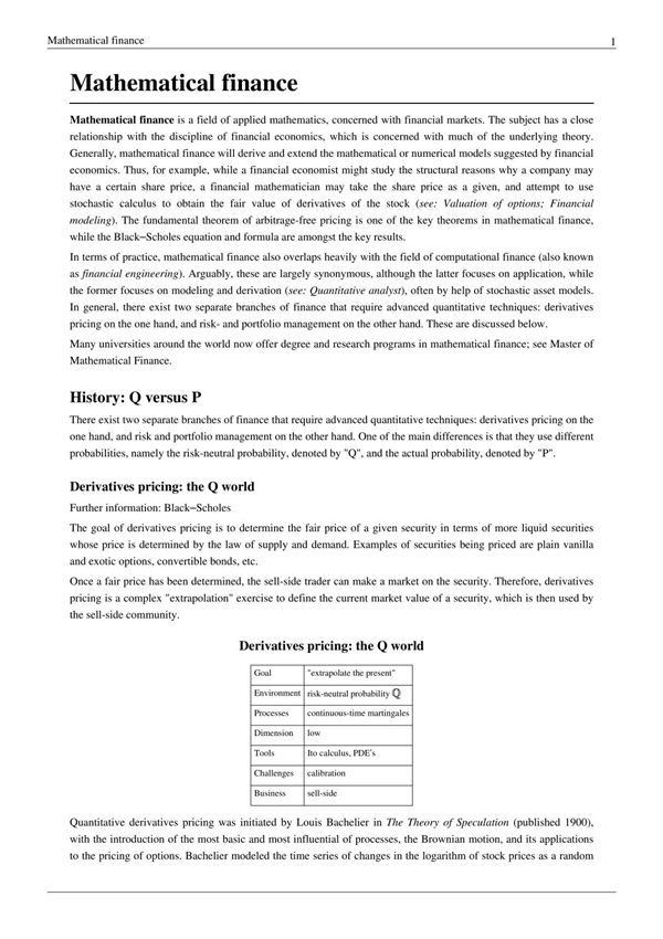 Mathematical finance