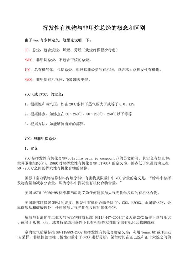 挥发性有机物与非甲烷总烃的概念和区别