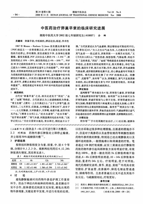 中医药治疗卵巢早衰的临床研究进展