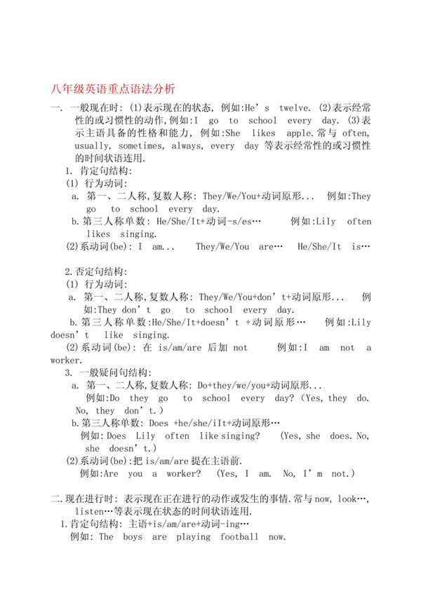 ［精品］八年级英语语法知识点分析人教版