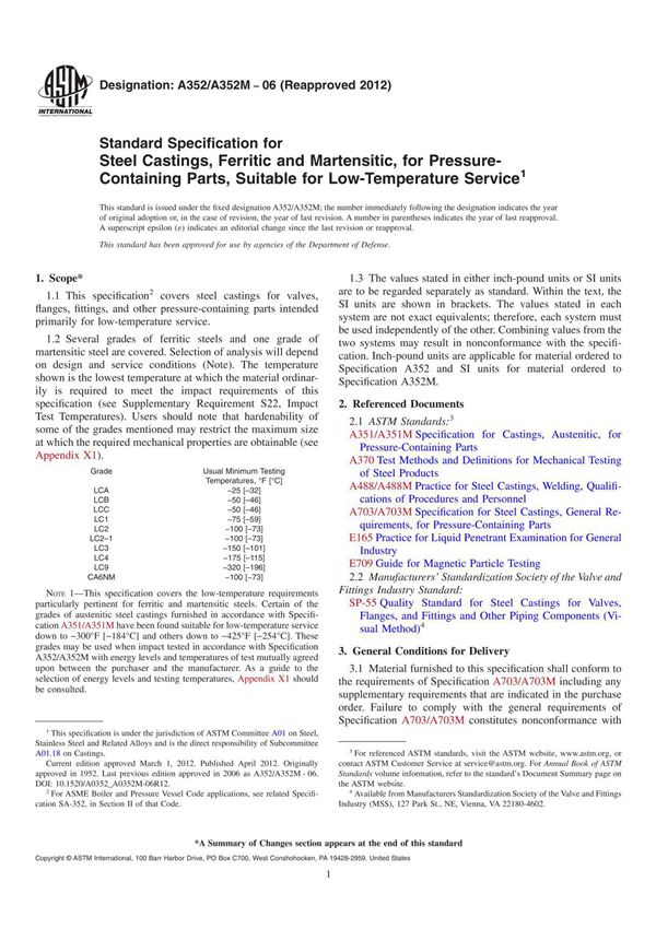 ASTM A 352 - A 352M - 06 (2012) Standard美国材料与试验协会标准