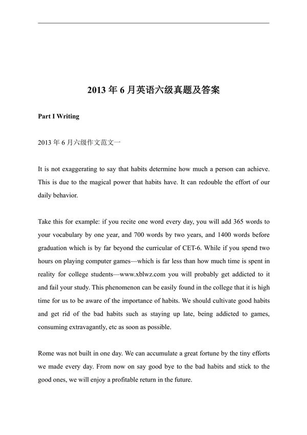 2013年6月英语六级考试真题及答案
