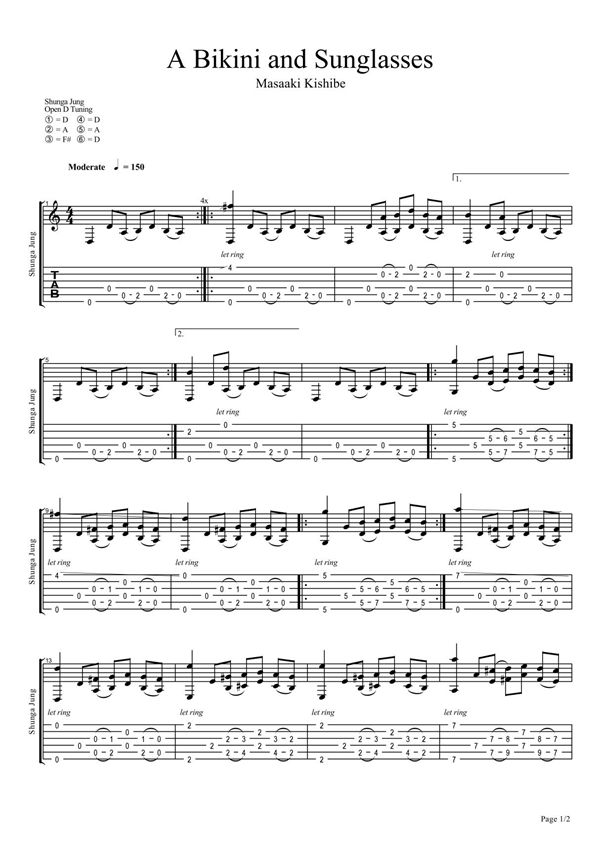 岸部真明《A Bikini and Sun Glasses》指弹吉他谱