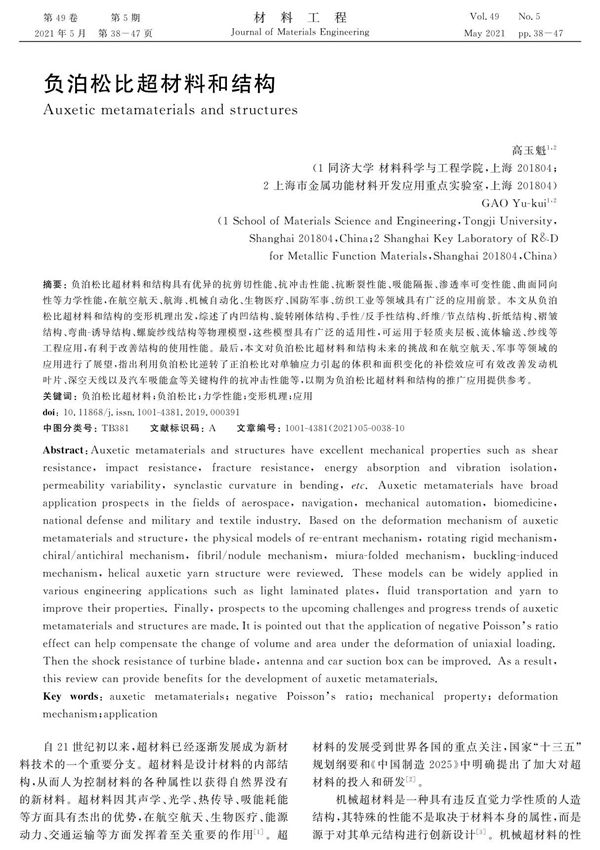 负泊松比超材料和结构