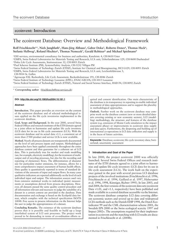 the ecoinvent database introduction ecoinvent introduction the ecoinvent database overview
