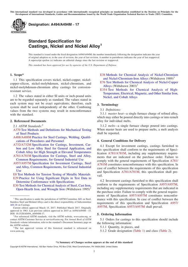 ASTM A494-A 494M-17 ASTM 标准全文下载