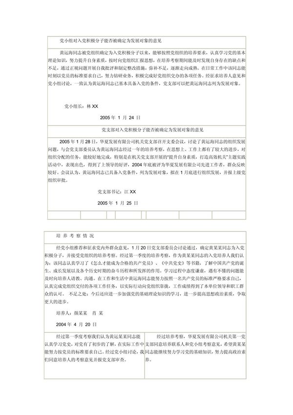 党小组对入党积极分子能否被确定为发展对象的意见