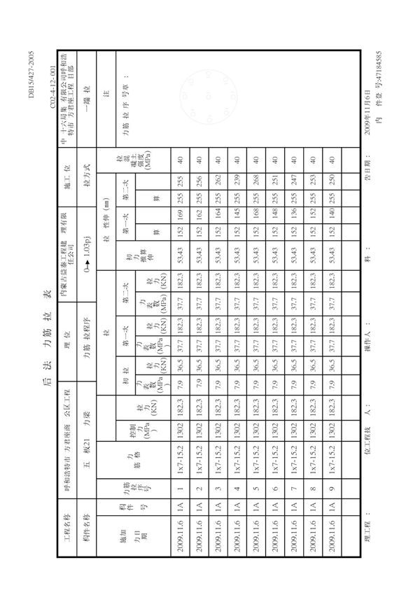 后张法预应力筋张拉记录表1