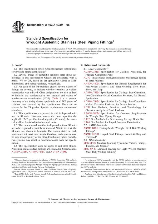 ASTM A403-2006 (英文版)锻轧制奥氏体不锈钢管件