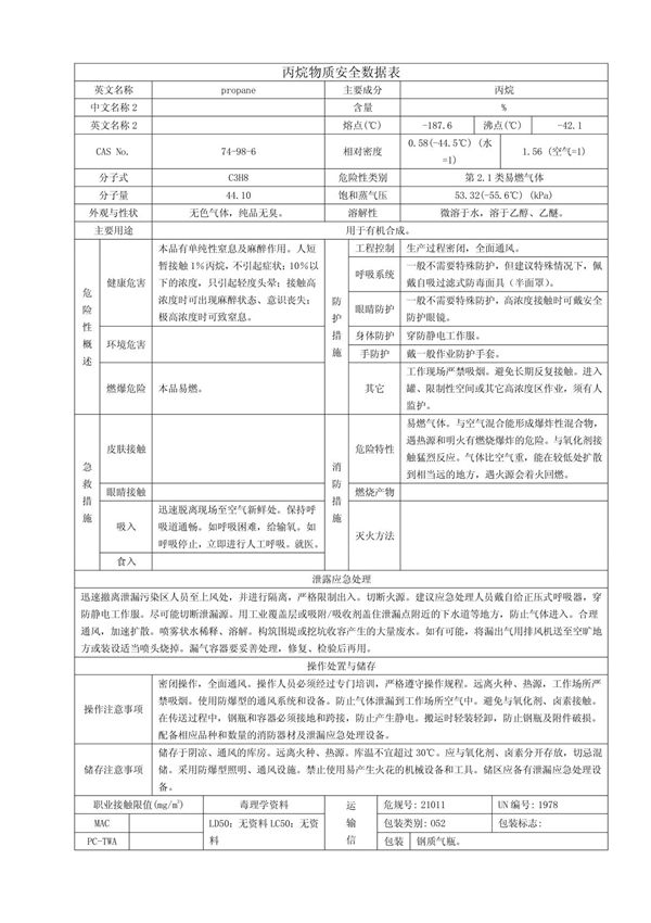 丙烷的MSDS