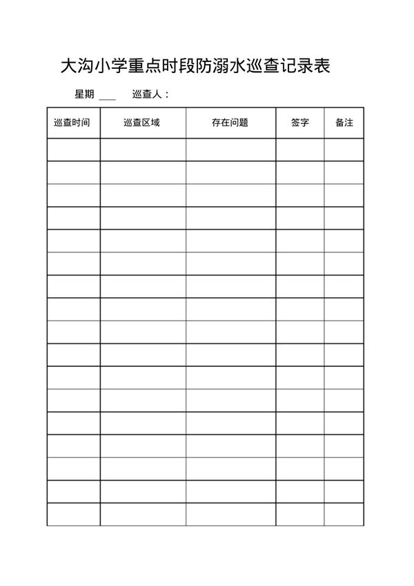 重点时段防溺水巡查记录表