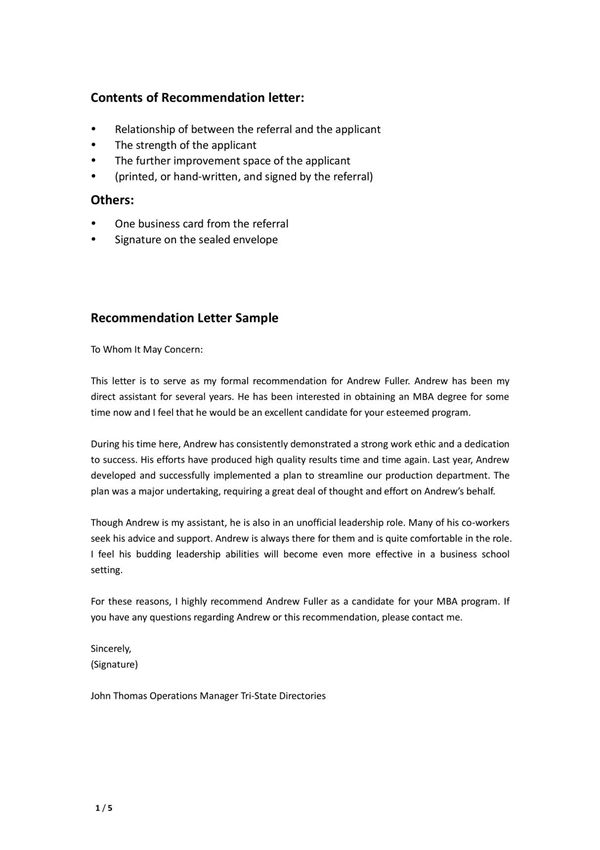 Recommendation Letter Sample