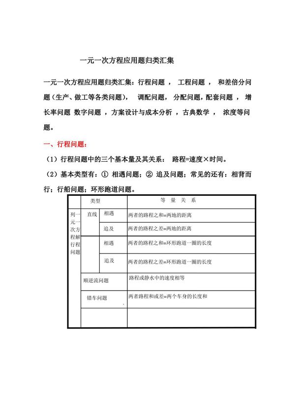 一元一次方程应用题归类汇集讲义