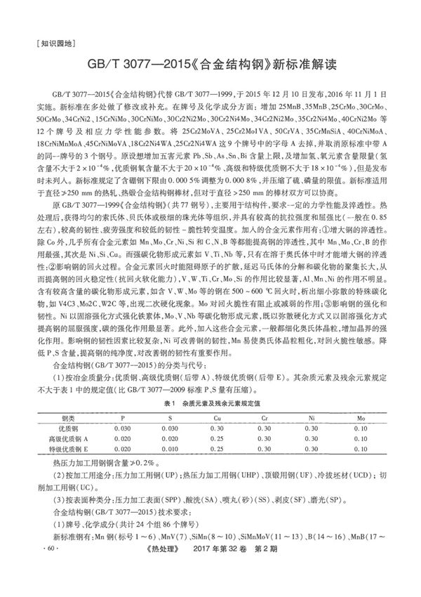 GB ／T 30772015《合金结构钢》新标准解读