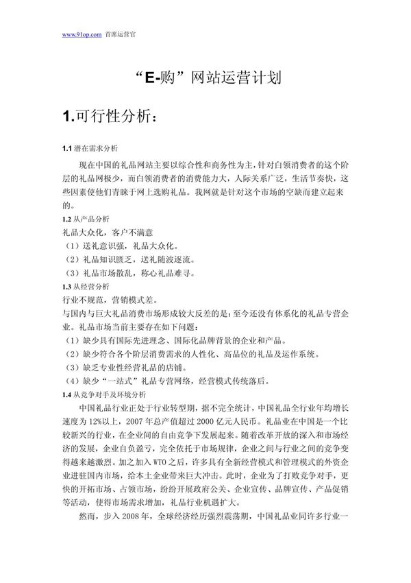 E-购网站运营计划