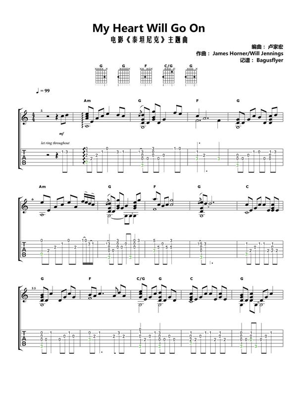 卢家宏《我心永恒 - my heart will go on》指弹吉他谱