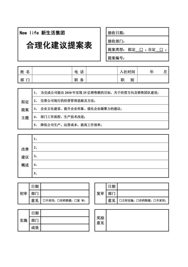 合理化建议征集表