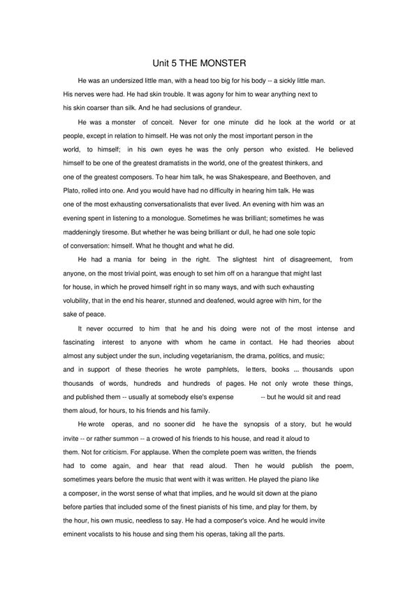 Unit5THEMONSTER课文翻译大学英语六