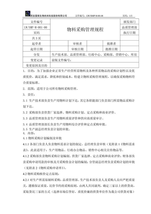 物料采购管理规程