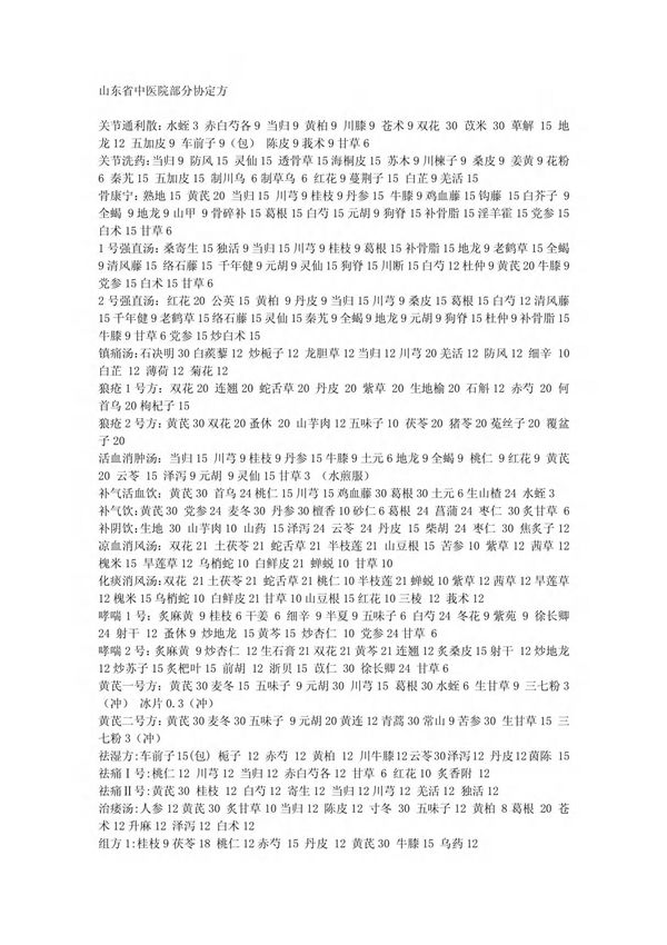 山东省中医院部分协定方