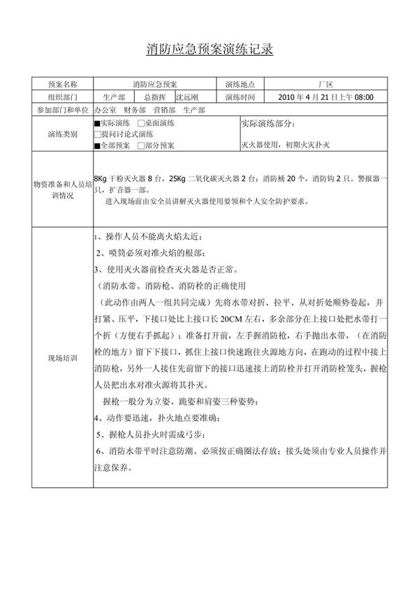 消防应急预案演练记录 doc2