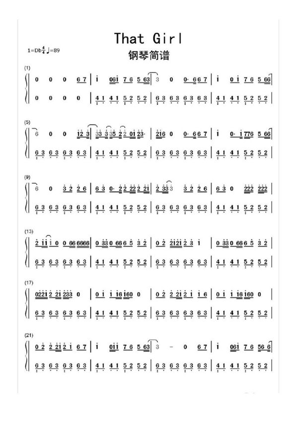 that-girl钢琴简谱乐谱