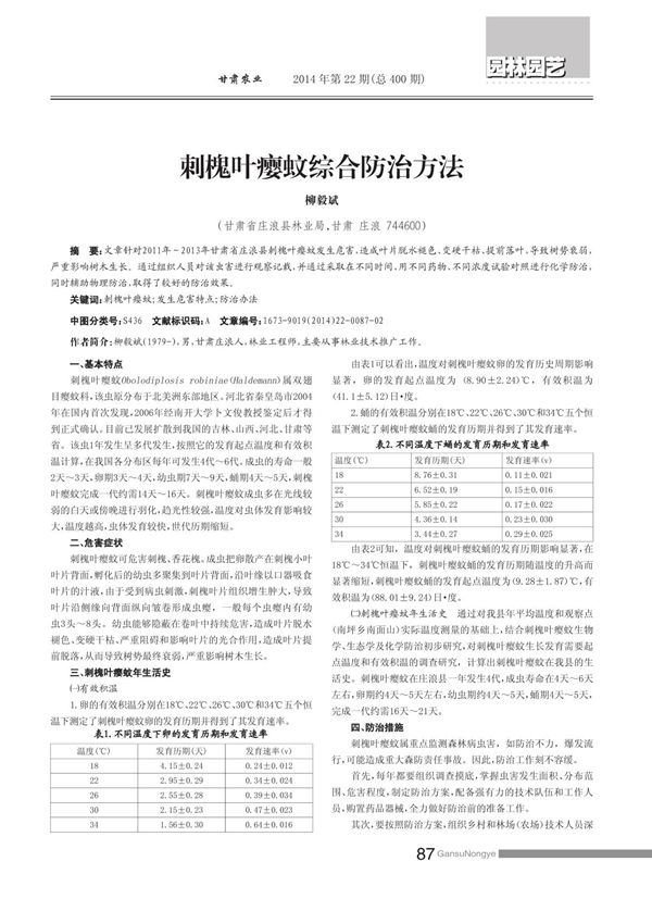 刺槐叶瘿蚊综合防治方法