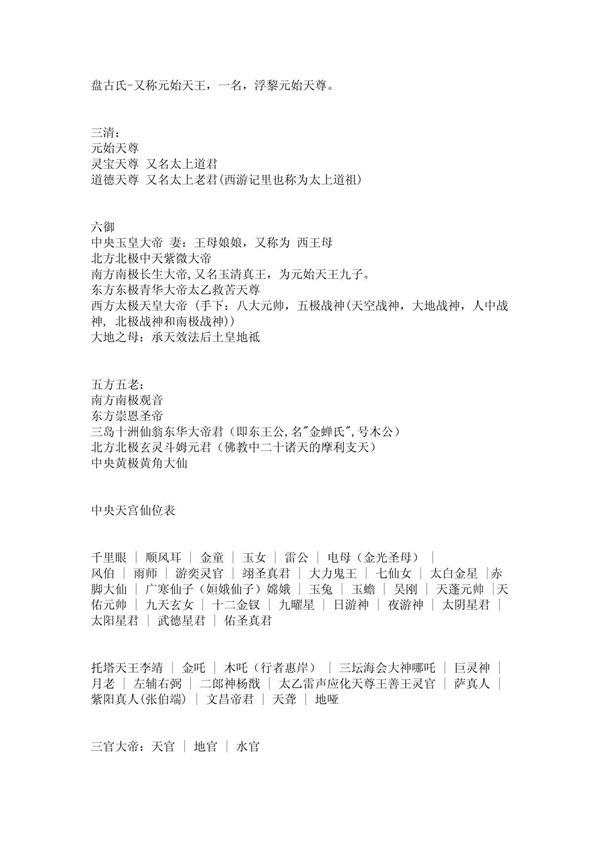 中国神仙名称大全