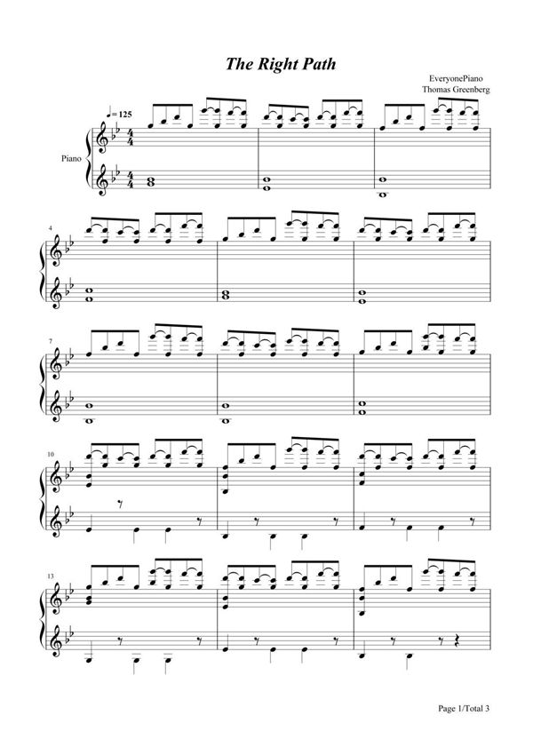 钢琴谱 The Right Path-Thomas Greenberg 五线谱 共3张(全)