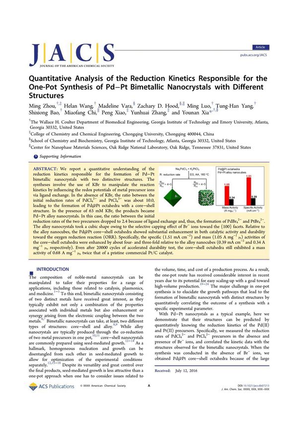 JACS 夏幼南 PtPd-纳米晶ORR