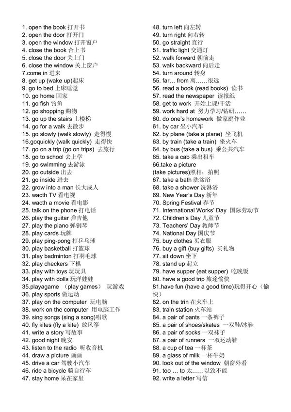 小学英语常用短语