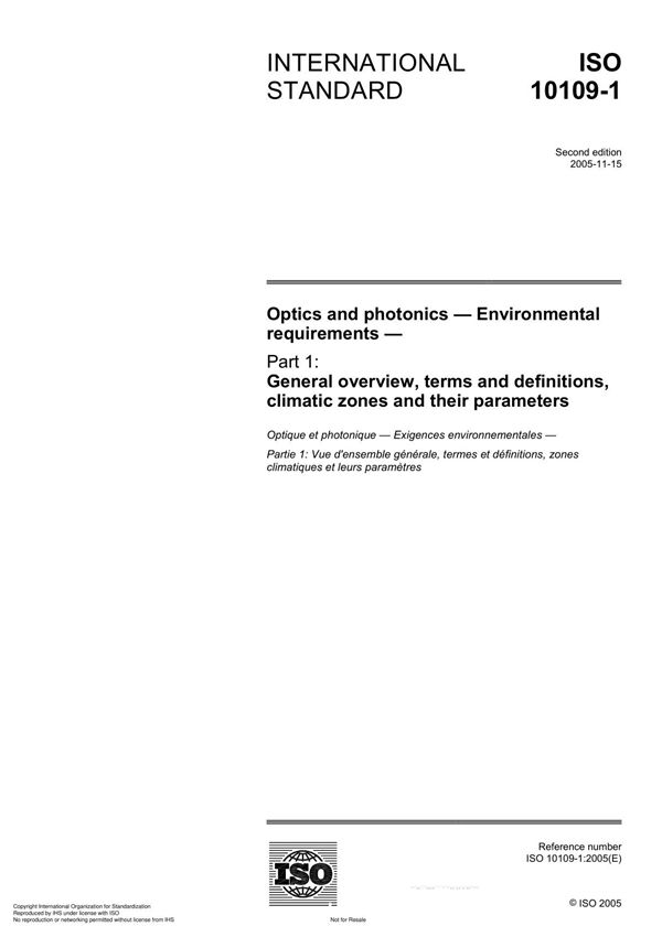 ISO 10109-1 Optics and photonics Environmental requirement