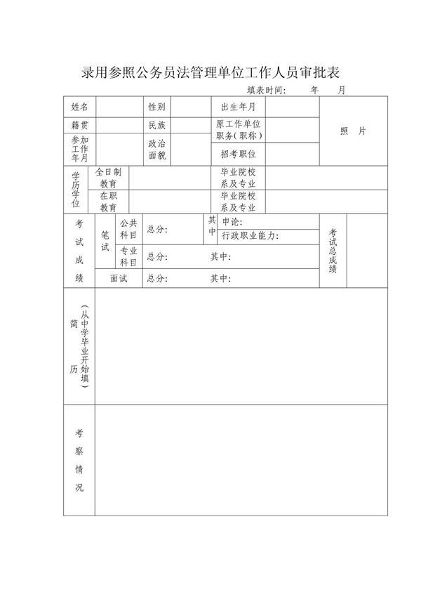 录用参照公务员法管理单位工作人员审批表