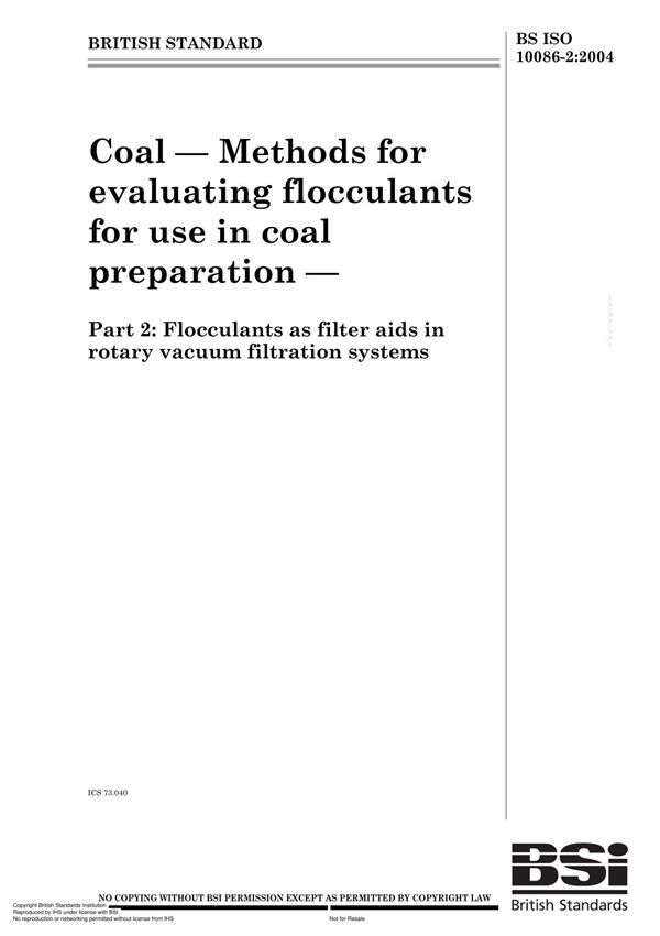 ISO 10086-2 Coal Methods for evaluating flocculants for use in coal preparation