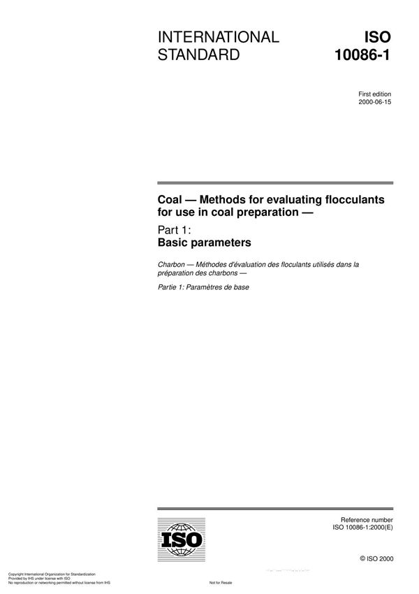 ISO 10086-1 Coal Methods for evaluating flocculants for use in coal preparation