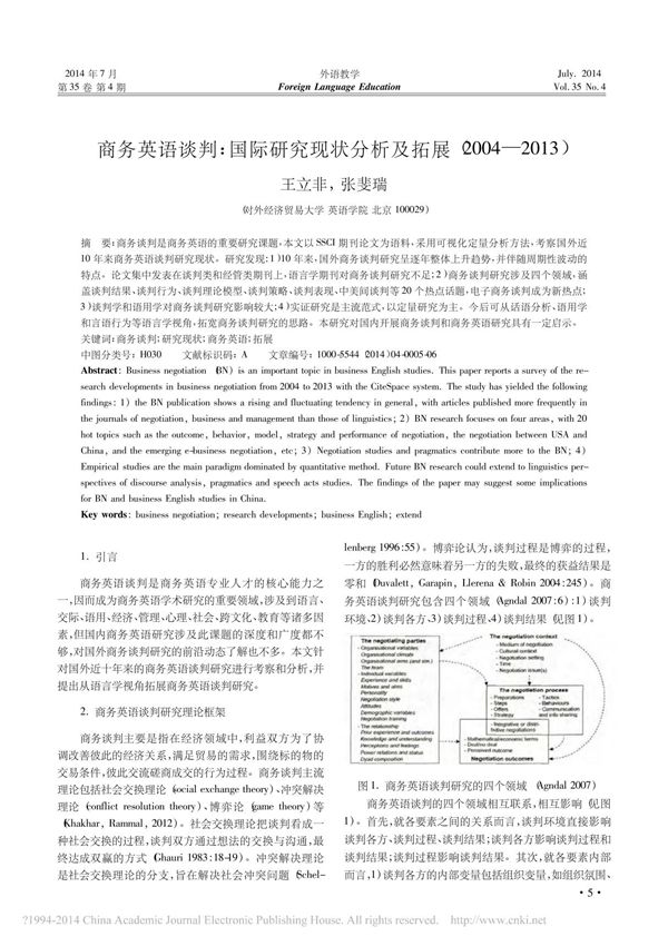 商务英语谈判 国际研究现状分析及拓展 2004 2013 王立非