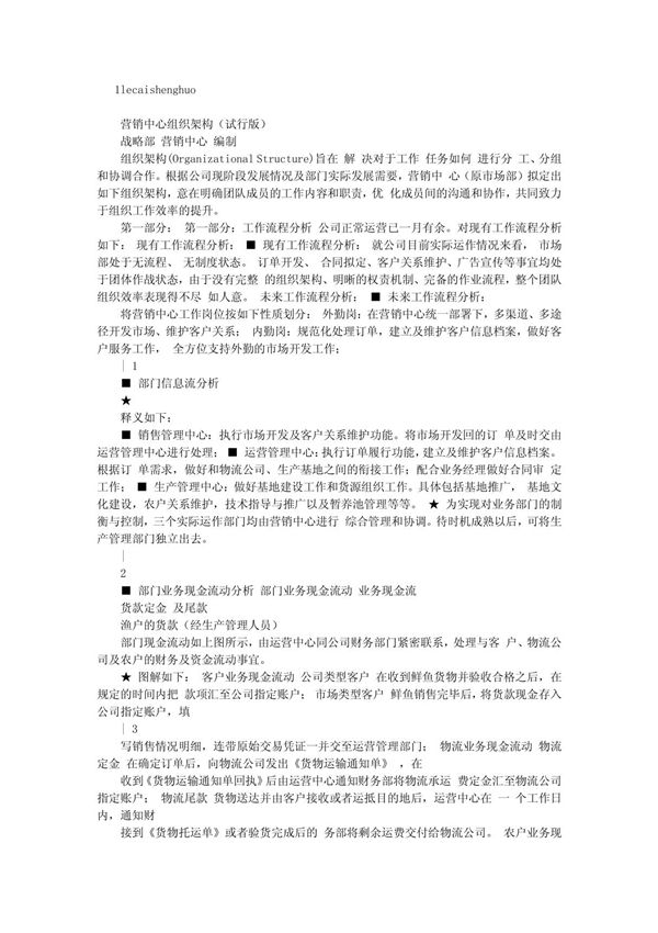 营销中心组织架构(试行版)