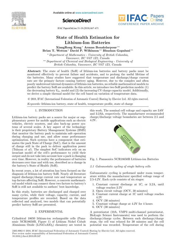 State of Health Estimation for Lithium-Ion Batteries