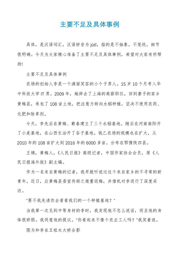 主要不足及具体事例