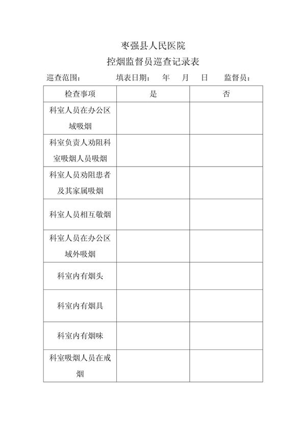 控烟巡查记录表