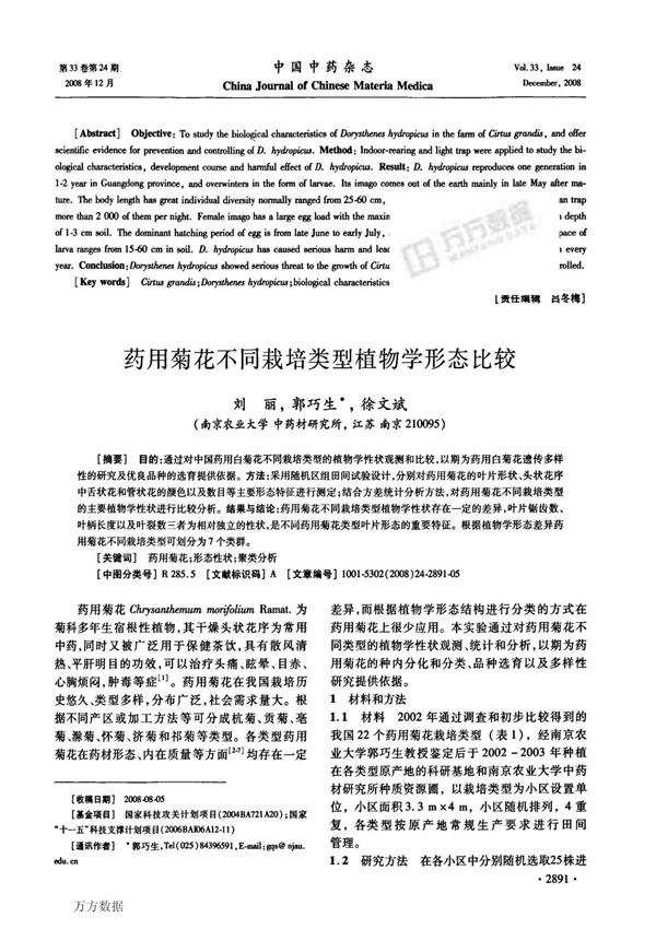 药用菊花不同栽培类型植物学形态比较中国中药杂志