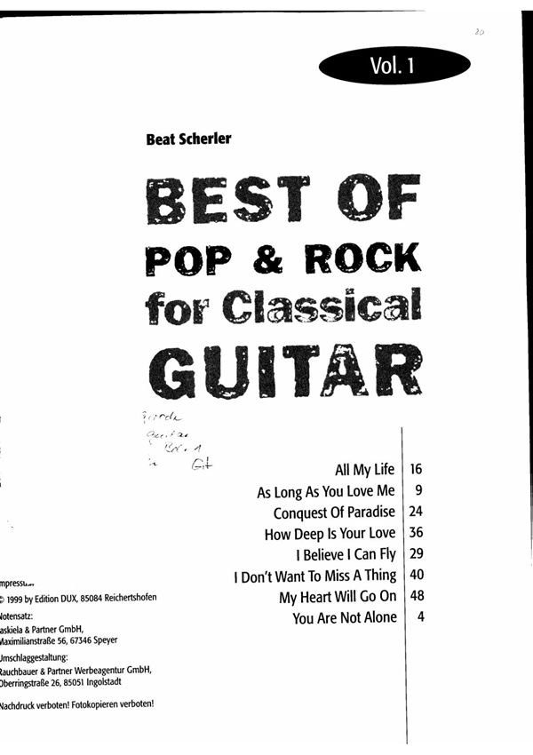 《最佳流行摇滚歌曲改编的古典吉他谱1》