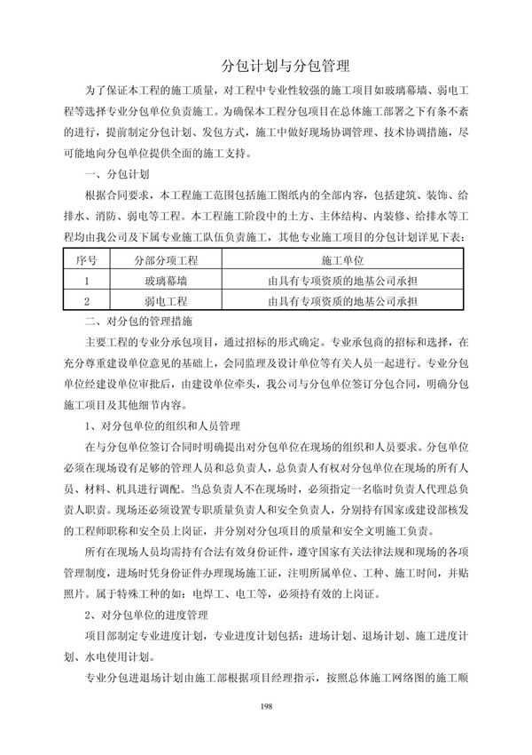 工程分包管理计划