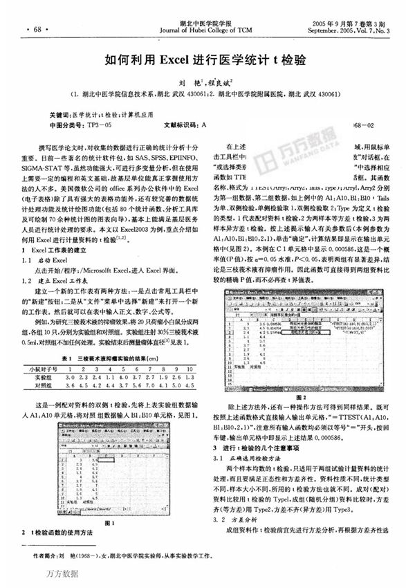 如何利用Excel进行医学统计t检验