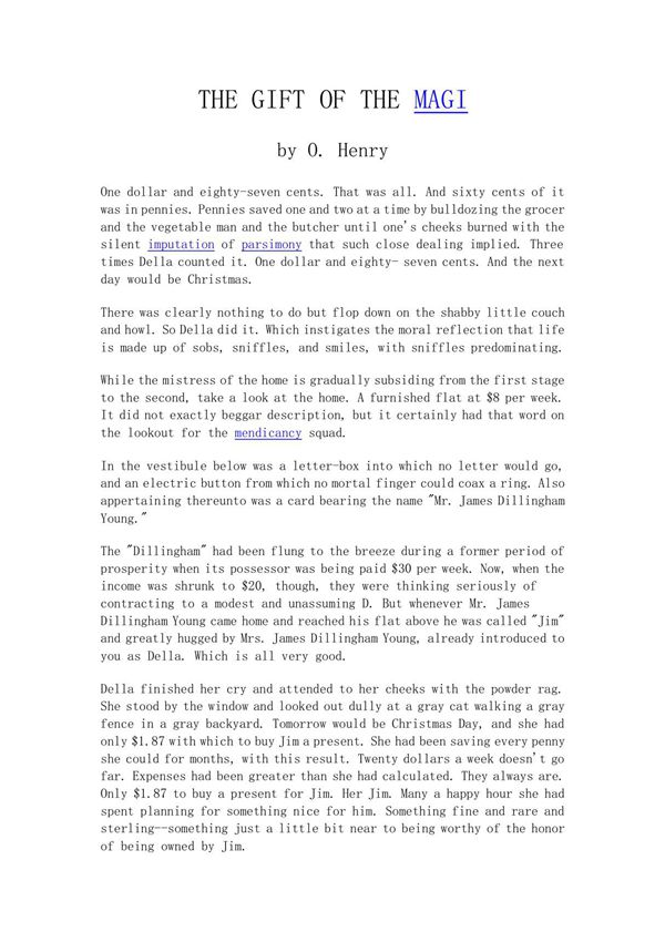 麦琪的礼物 英文原文