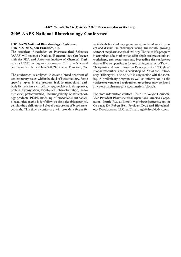 (精品)2005 AAPS National Biotechnology Conference