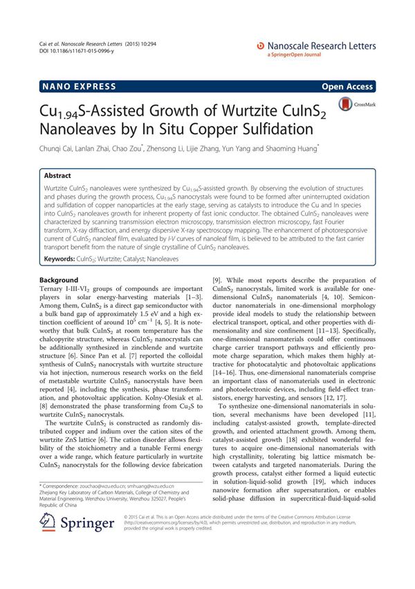 Cu1.94S-Assisted Growth of Wurtzite CuInS2 Nanoleaves by In