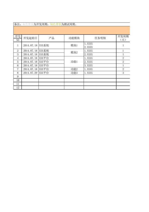 软件开发计划表模板