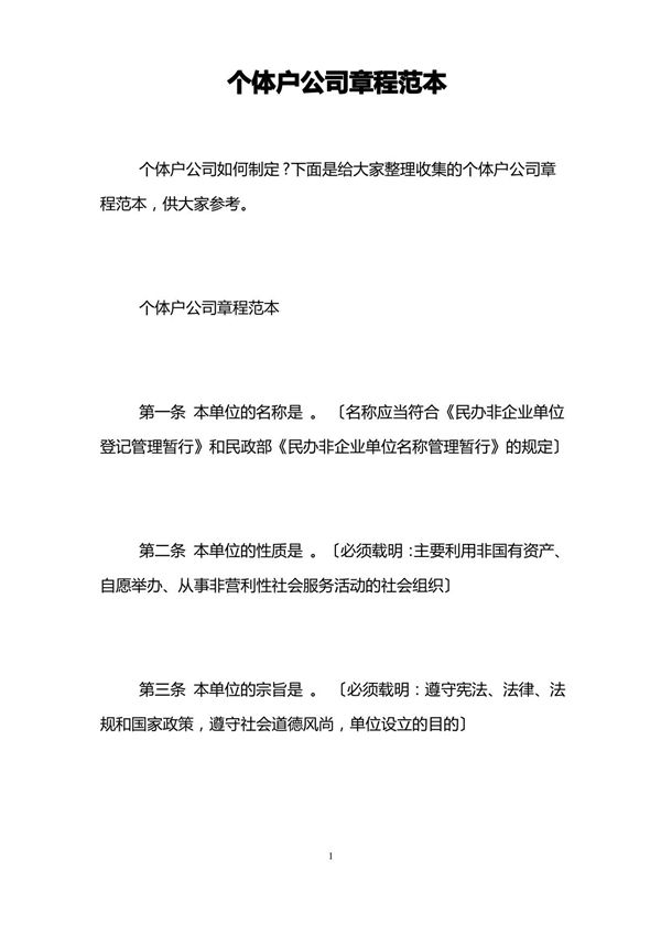 个体户公司章程范本