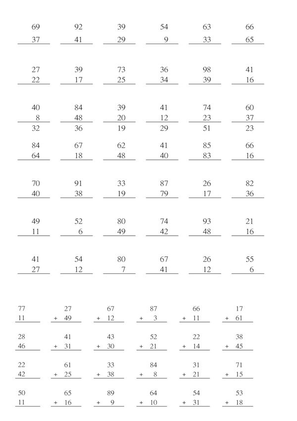 一年级口算练习题-100以内两位数减法竖式计算(含退位,不退位) PDF